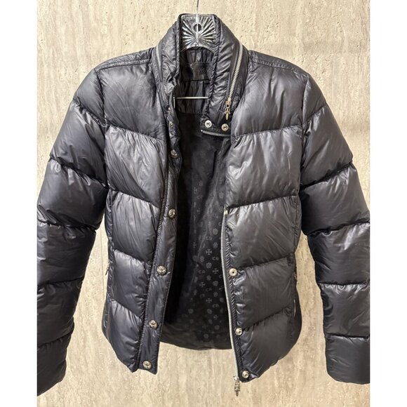 Chrome Hearts Womens Black Goose Down Puffer Jacket With Zip & Button Front Size - Picture 11 of 16